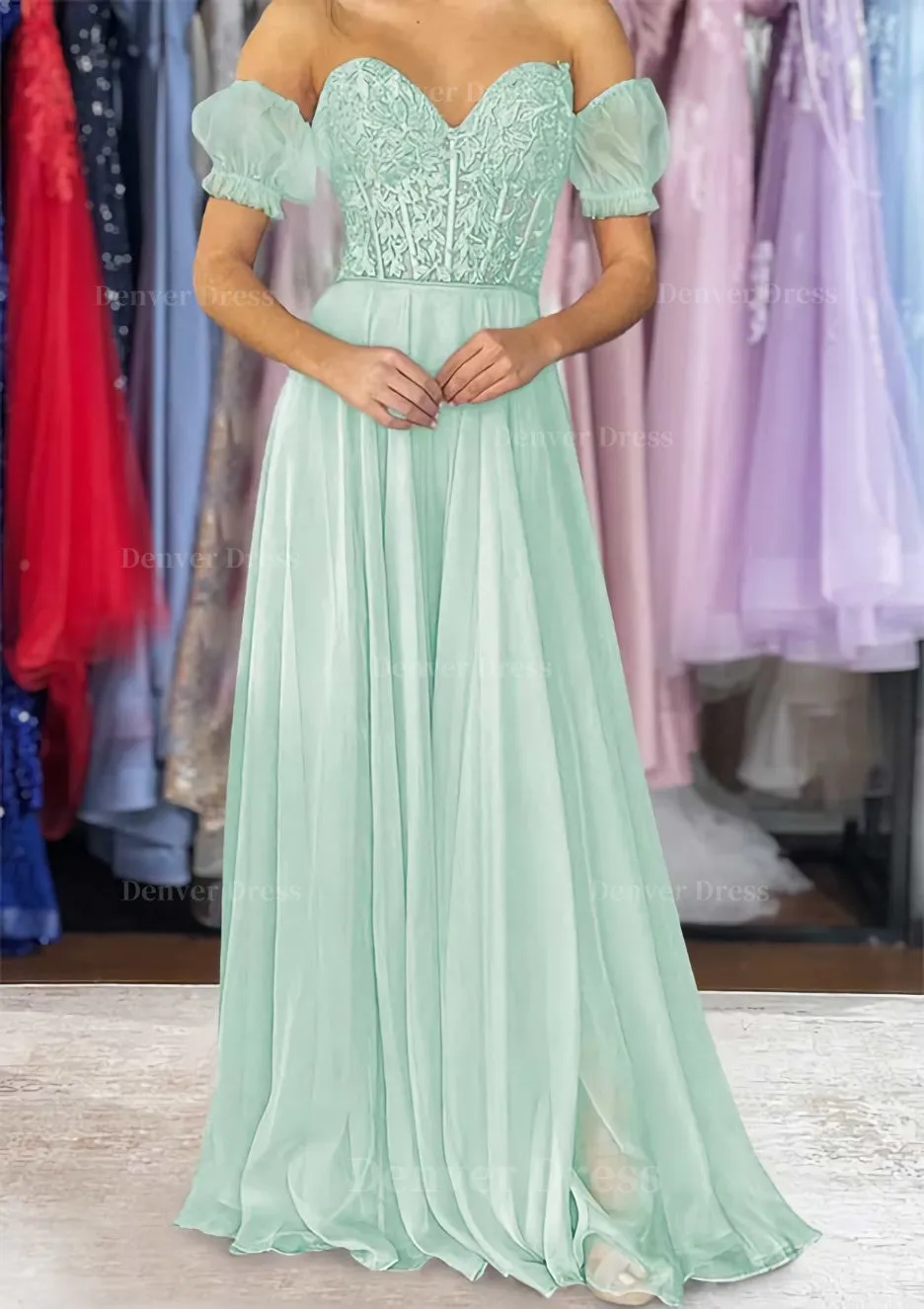 A-line Sweetheart Strapless Long/Floor-Length Chiffon Prom Dress with Detachable Balloon Sleeves