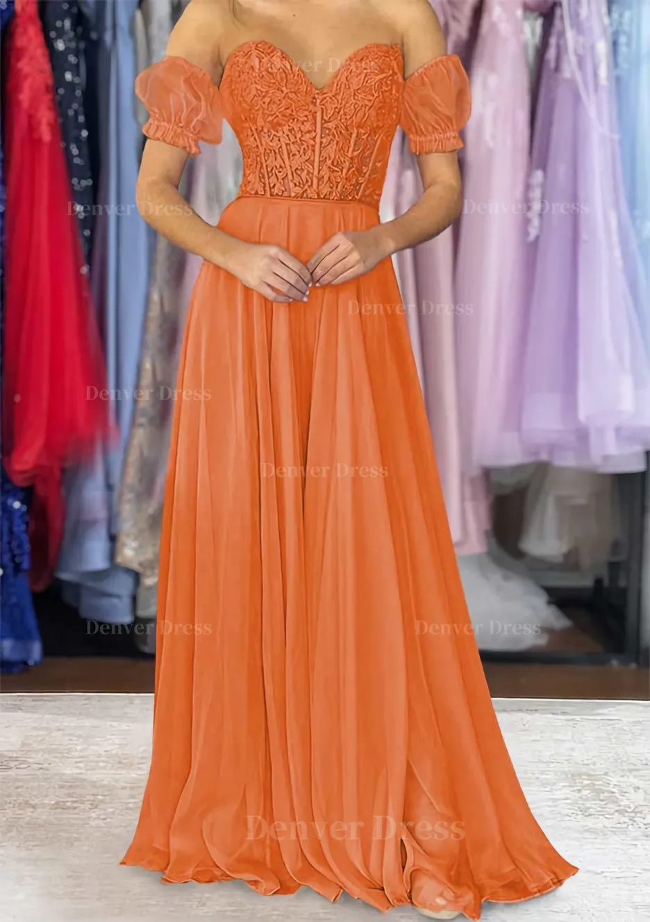 A-line Sweetheart Strapless Long/Floor-Length Chiffon Prom Dress with Detachable Balloon Sleeves