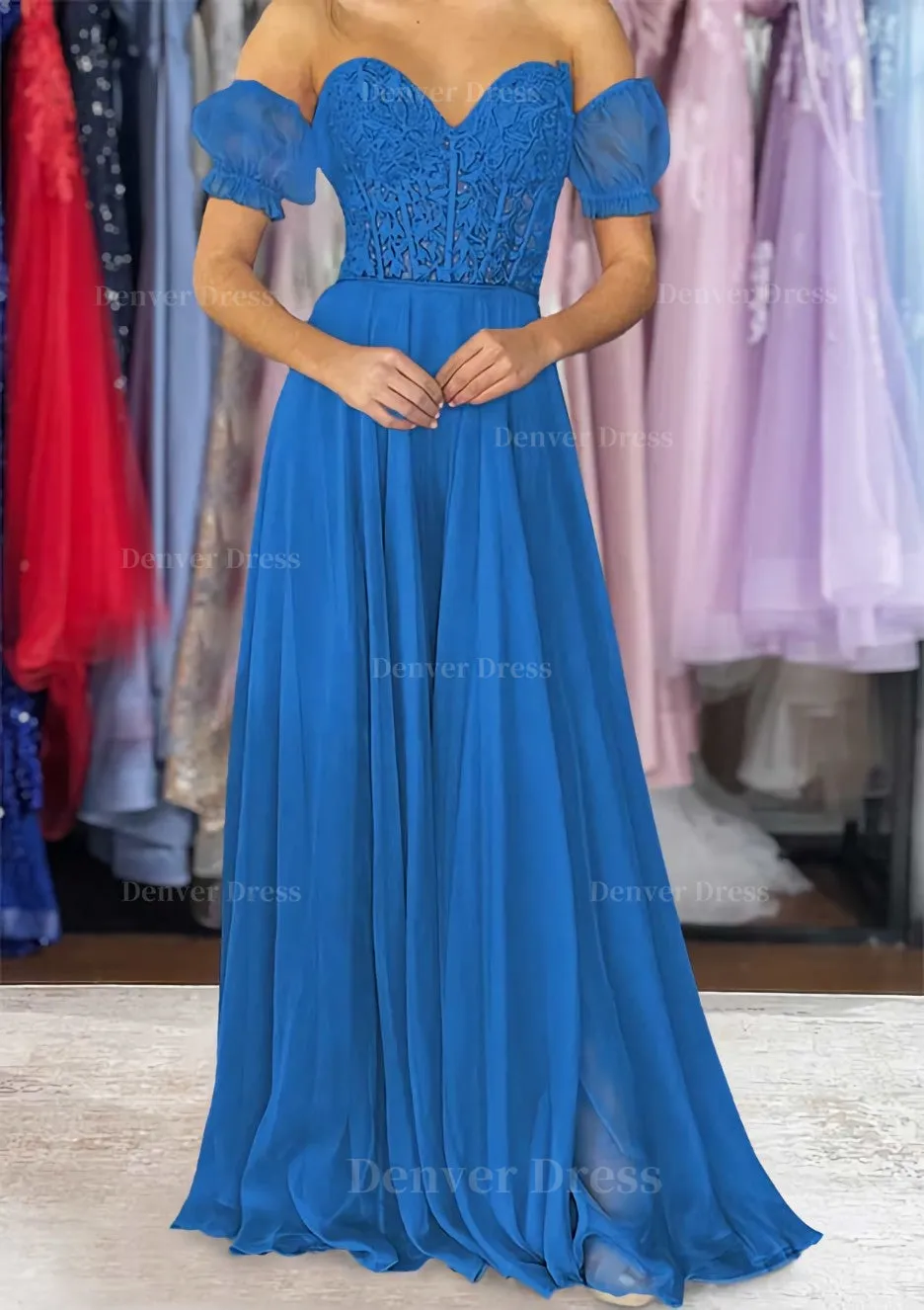 A-line Sweetheart Strapless Long/Floor-Length Chiffon Prom Dress with Detachable Balloon Sleeves