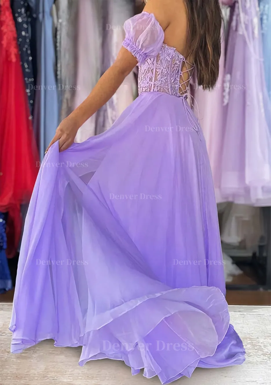 A-line Sweetheart Strapless Long/Floor-Length Chiffon Prom Dress with Detachable Balloon Sleeves