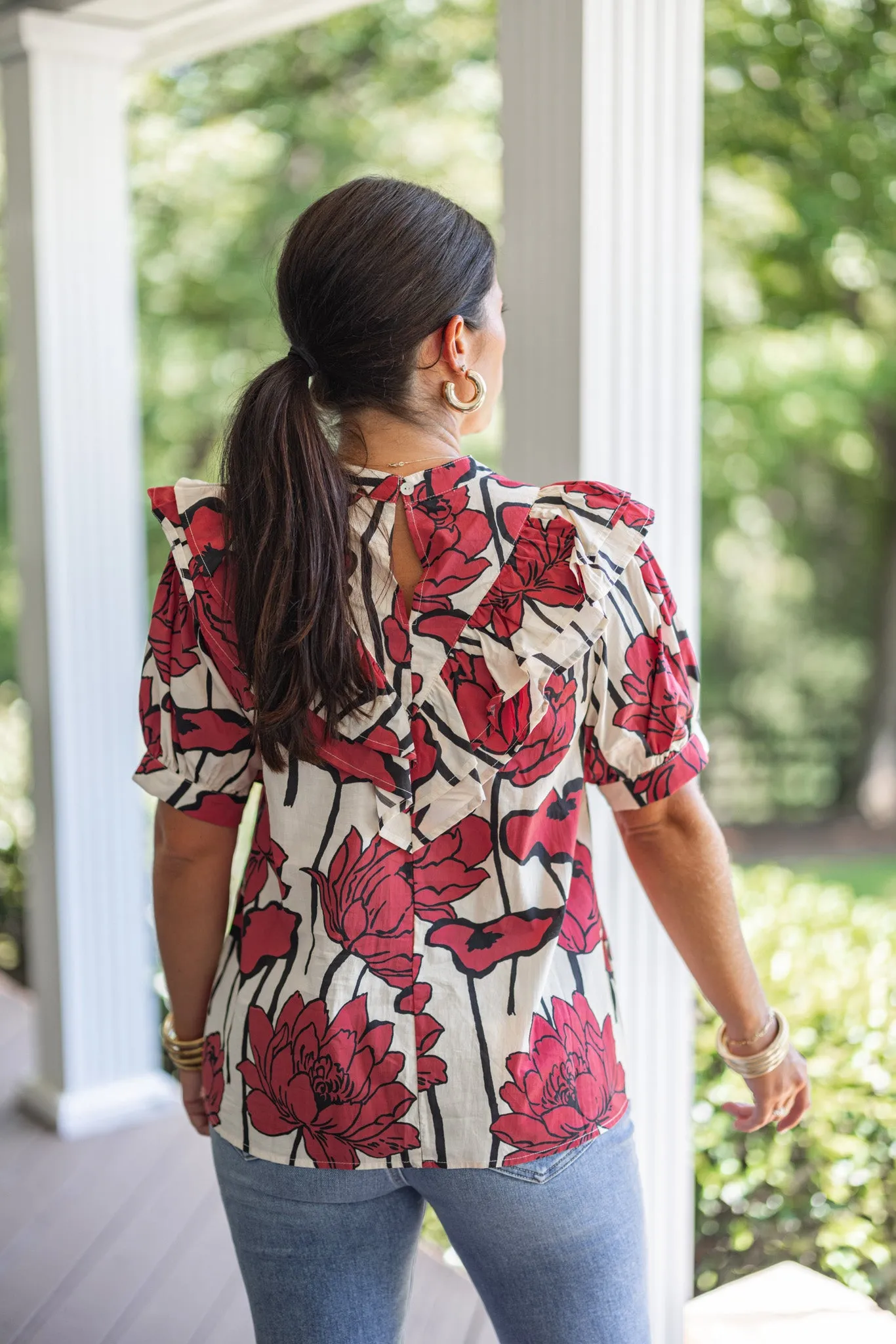 Abstract Blooms Red Floral Top