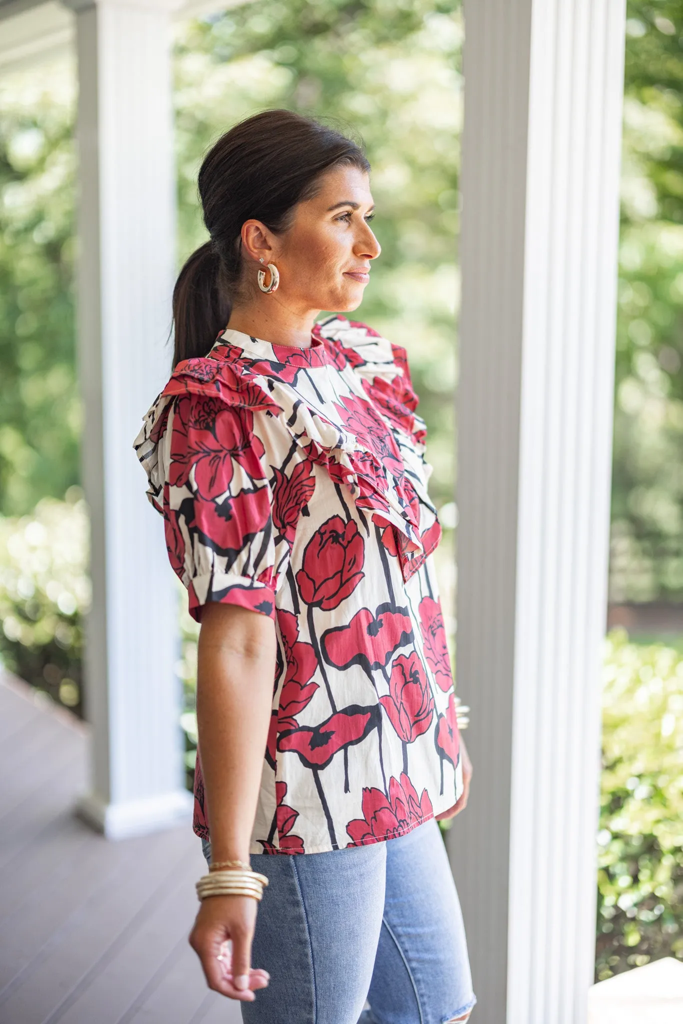 Abstract Blooms Red Floral Top