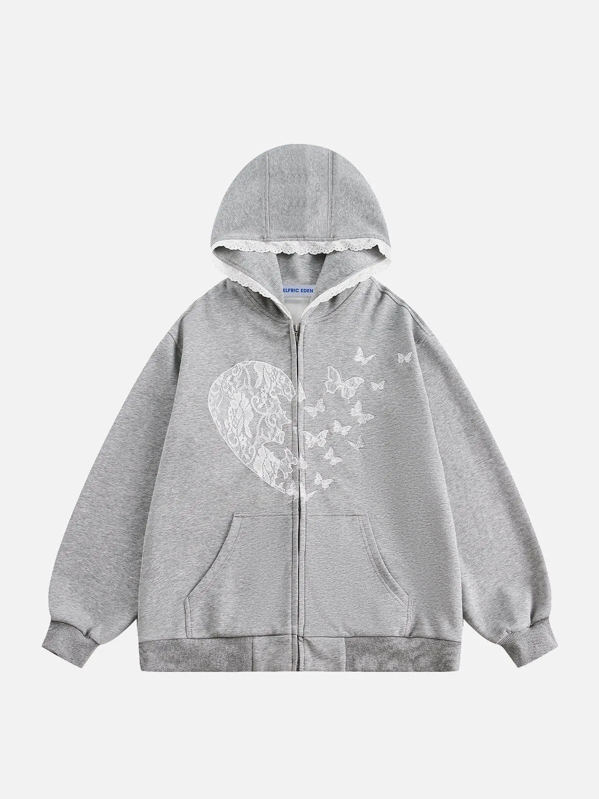 Aelfric Eden Lace Heart Butterfly Zip Up Hoodie