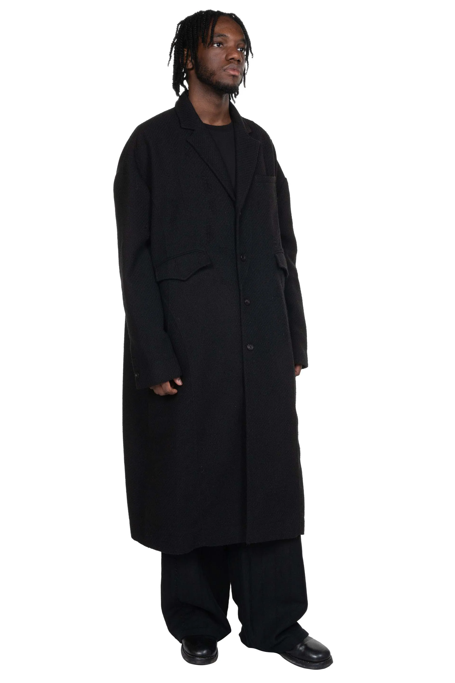 Aged Wool Coat Black