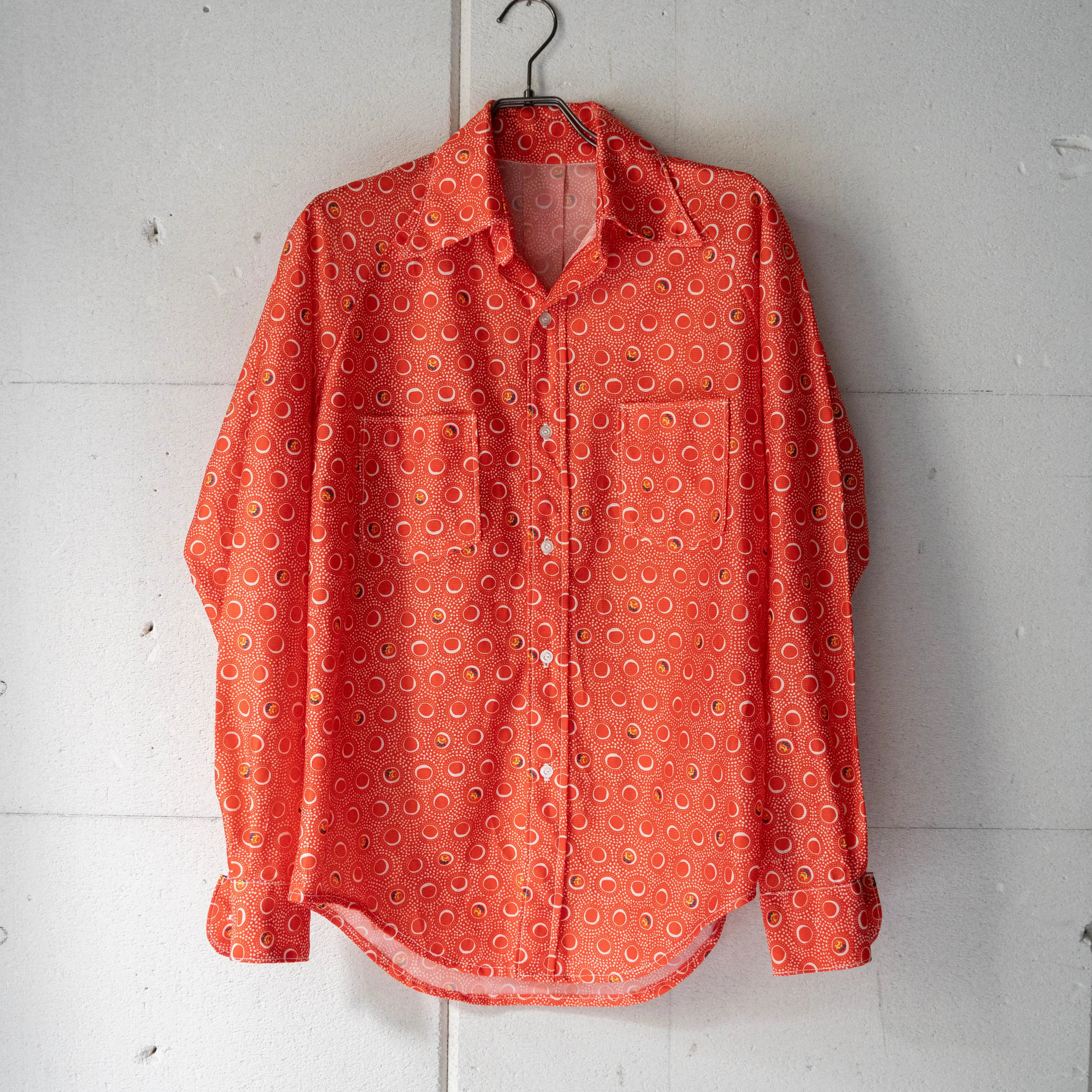 around 1990s vermilion color all over pattern open collar shirt