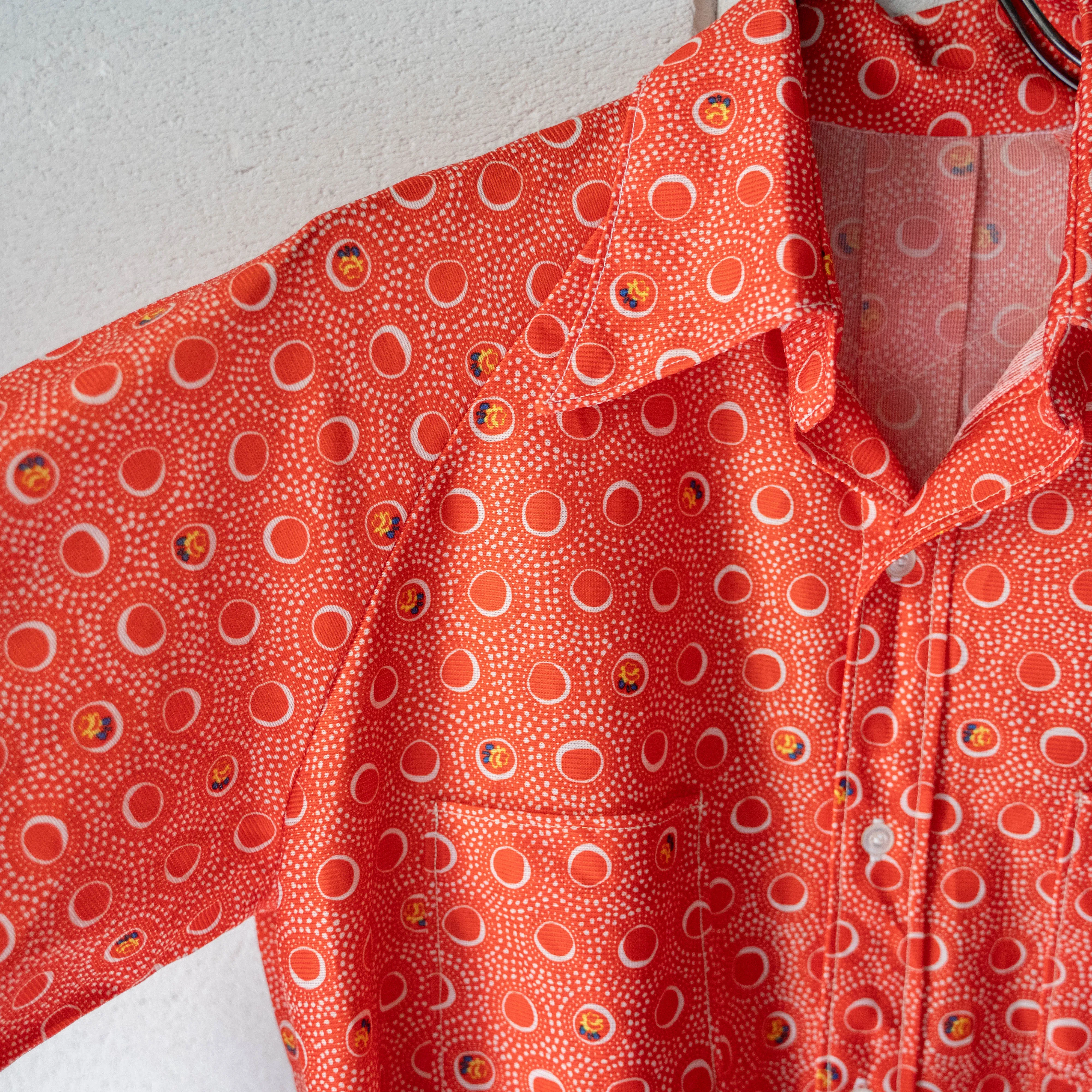 around 1990s vermilion color all over pattern open collar shirt