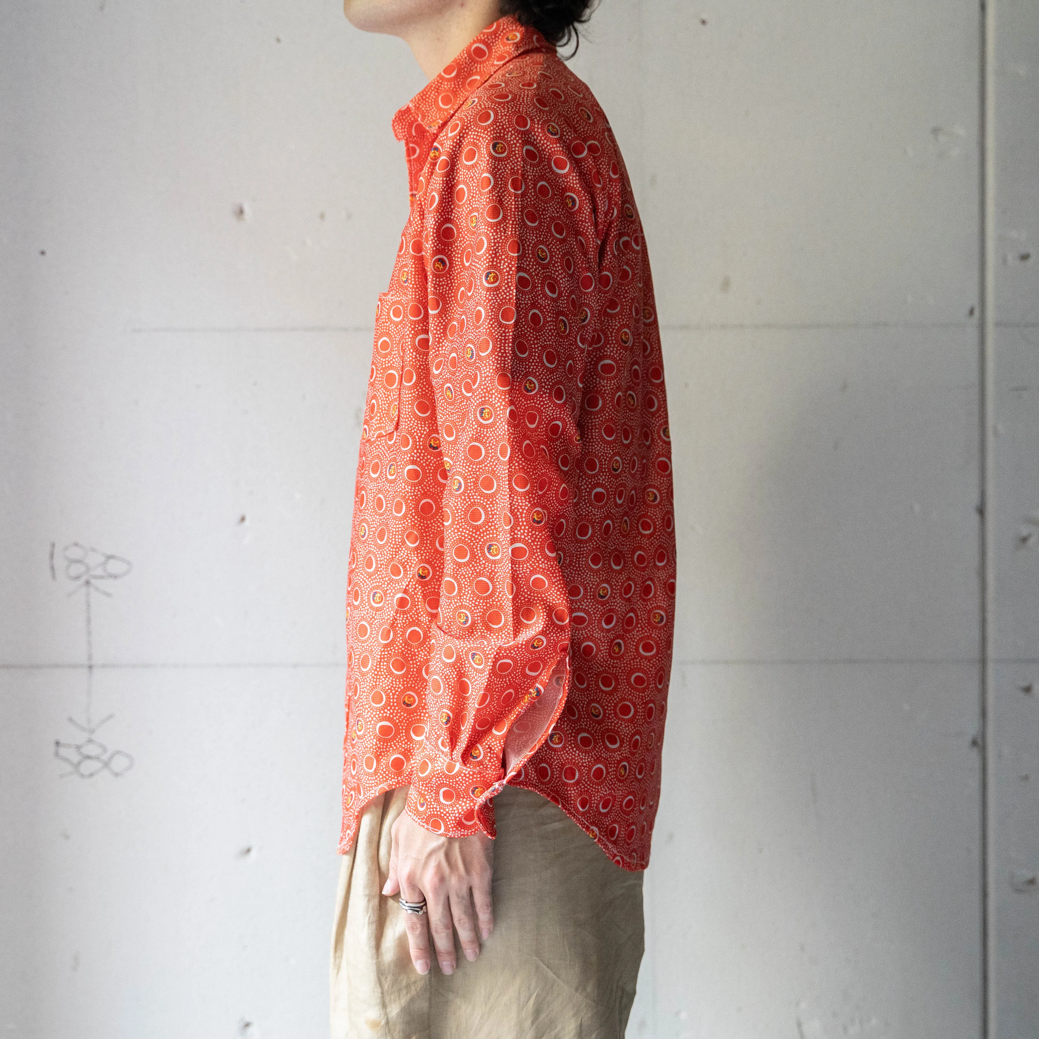 around 1990s vermilion color all over pattern open collar shirt