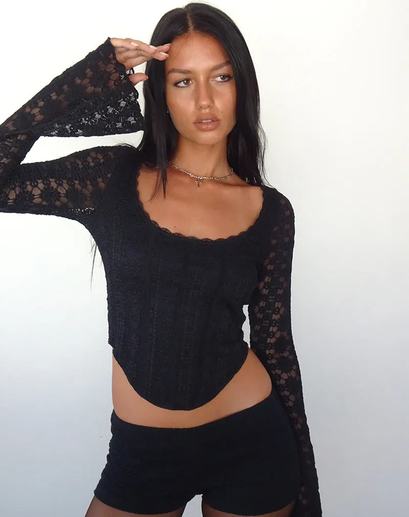 Belle Long Sleeve Top in Regal Lace Black