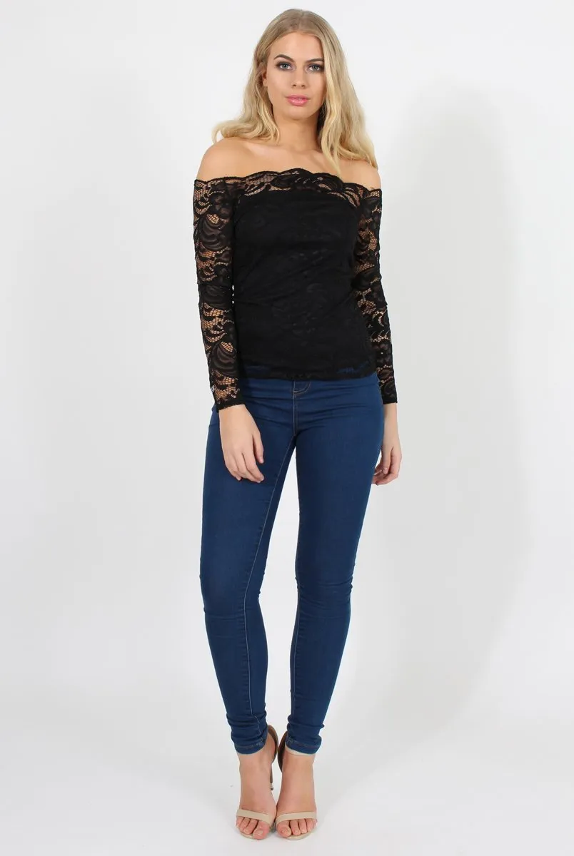 Black Lace Bardot Top - Ariel