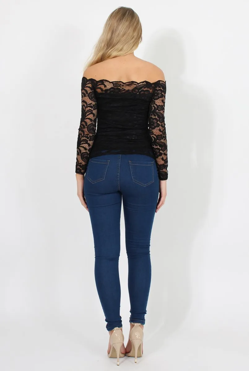 Black Lace Bardot Top - Ariel