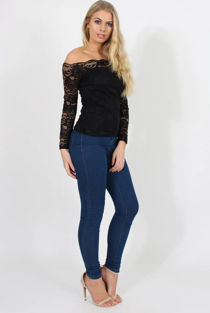 Black Lace Bardot Top - Ariel