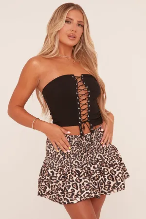 Black Lace Up Front Corset Top - Lorel