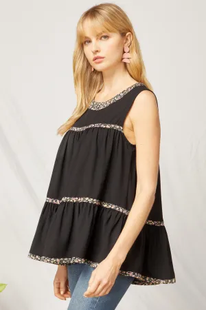 Black Ruffled Tiered Top