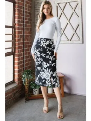 Black/Floral Skirt w/Front Slit - #3623-3628