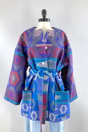 Blue Aztec Blanket Coat