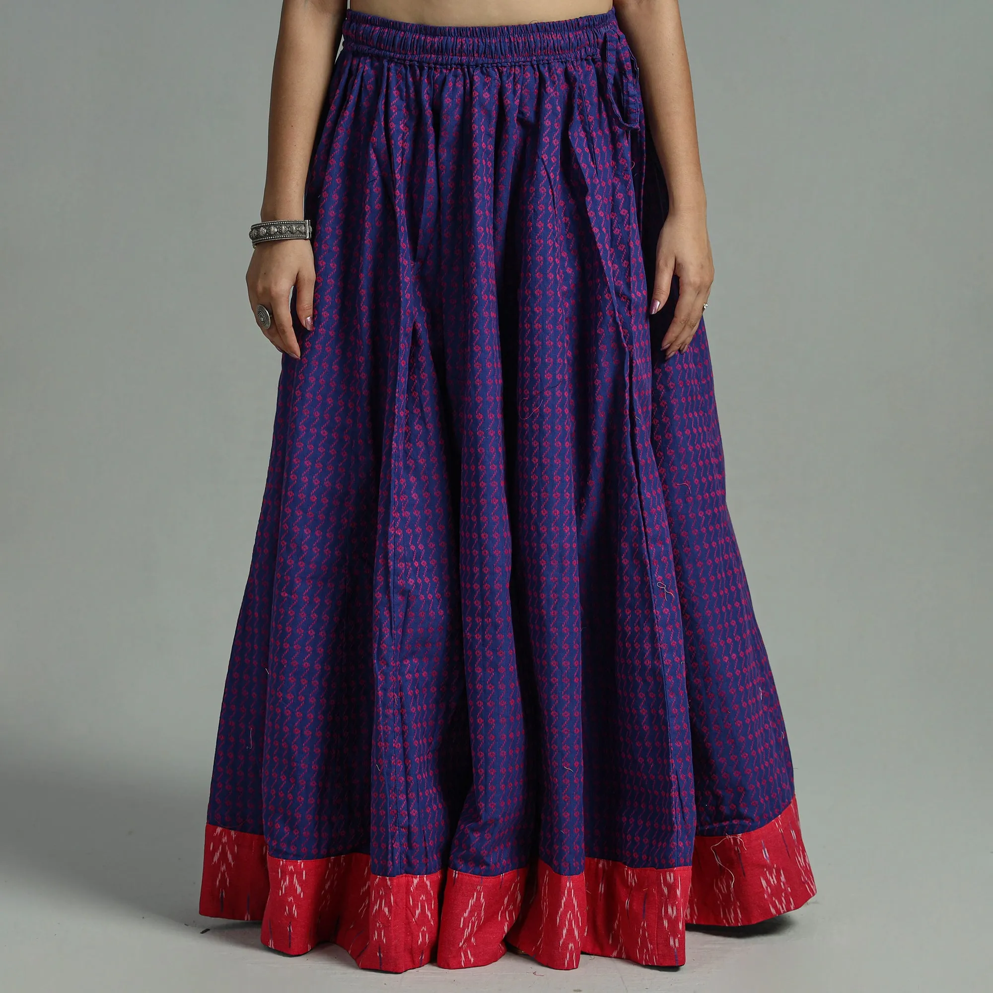 Blue - Jacquard Patchwork 24 Kali Cotton Long Skirt 04