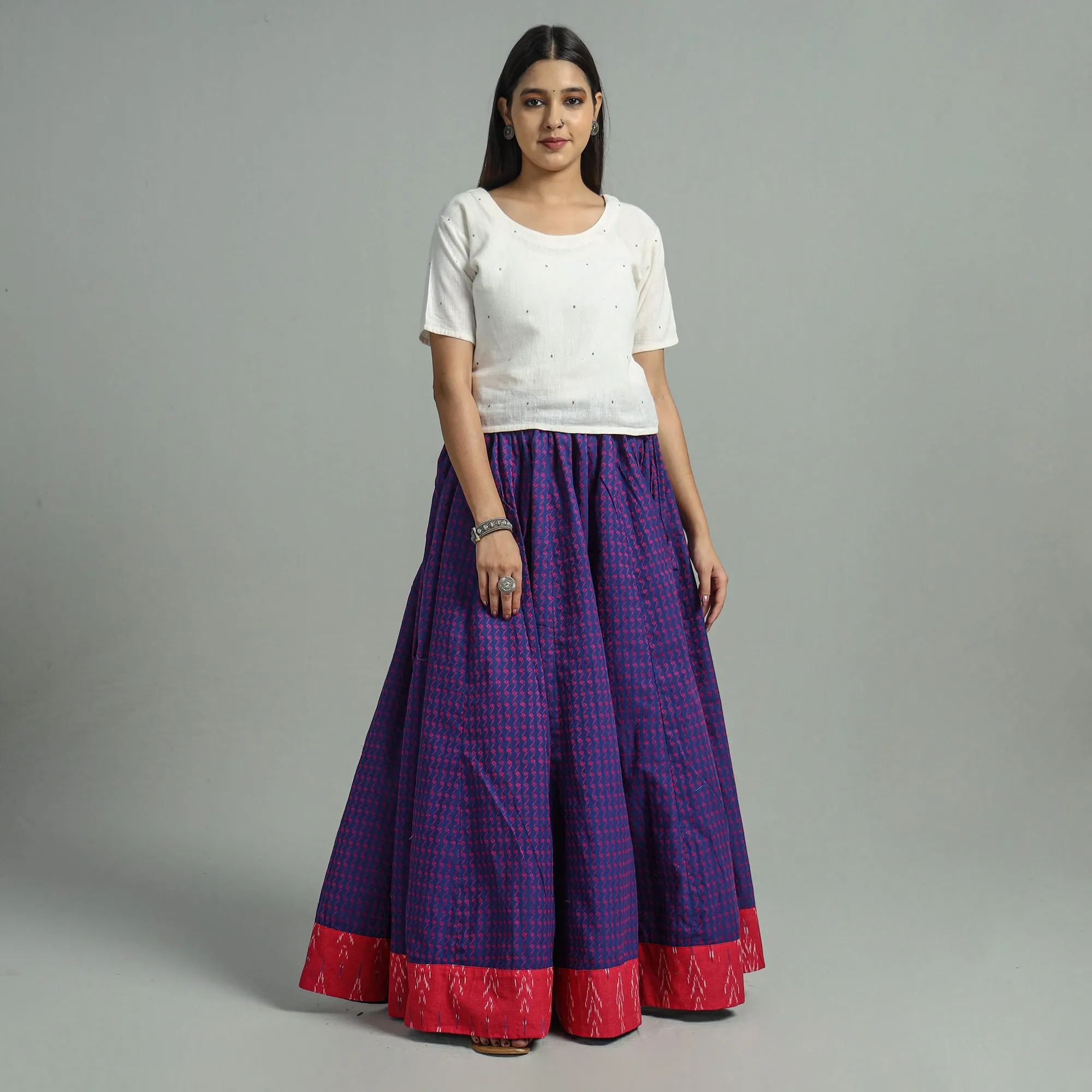 Blue - Jacquard Patchwork 24 Kali Cotton Long Skirt 04