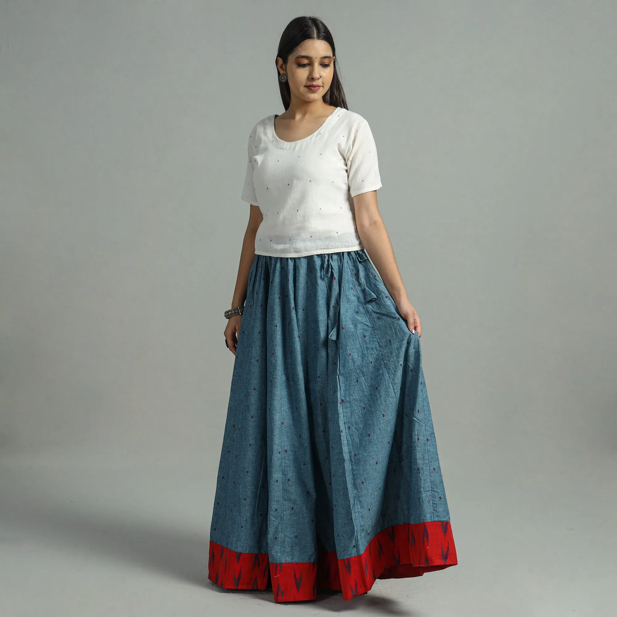 Blue - Jacquard Patchwork 24 Kali Cotton Long Skirt 16