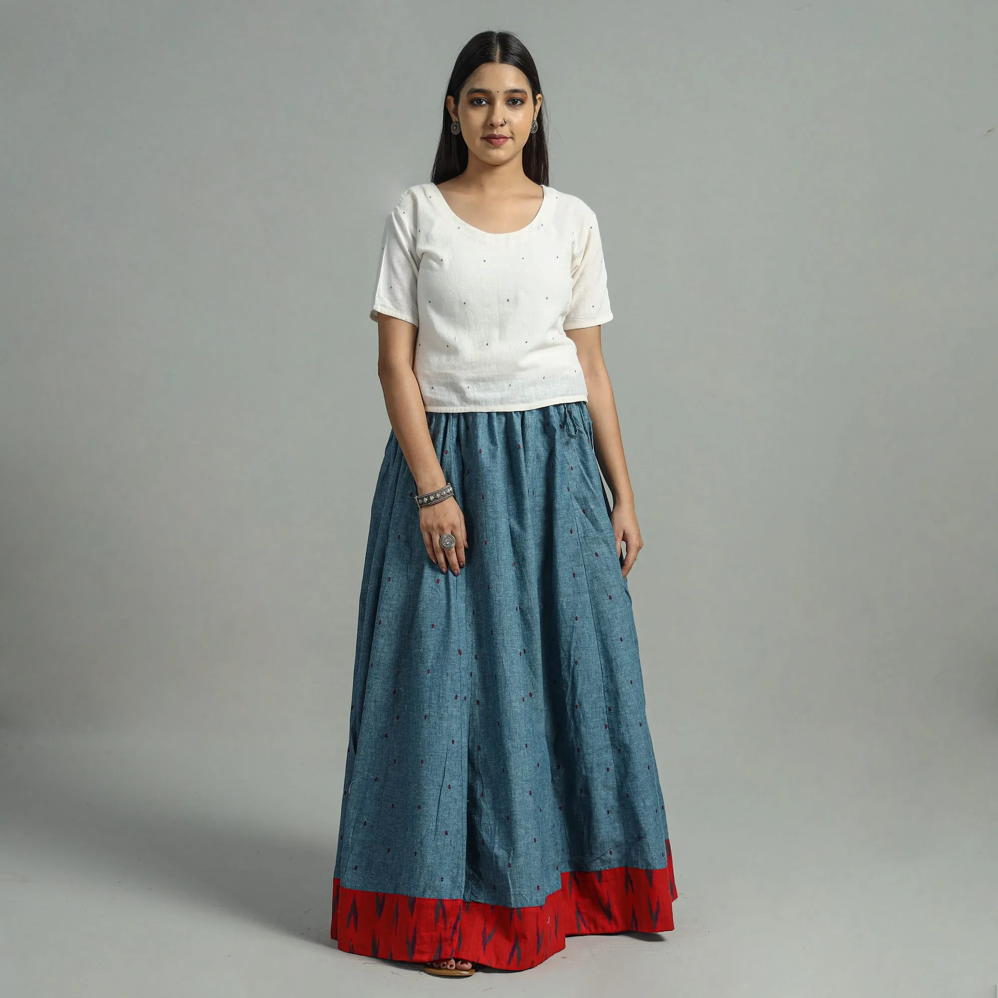 Blue - Jacquard Patchwork 24 Kali Cotton Long Skirt 16