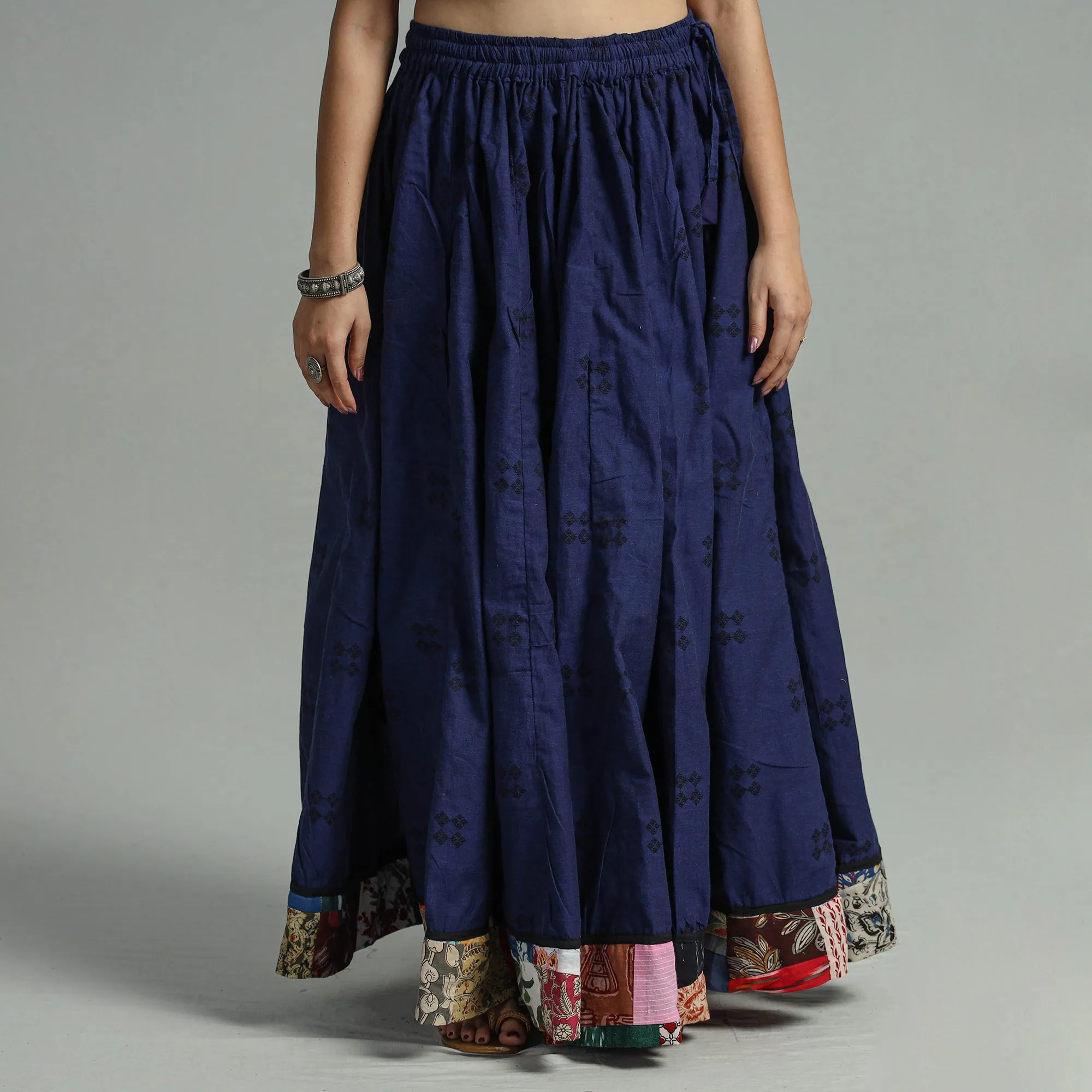 Blue - Jacquard Patchwork 24 Kali Cotton Long Skirt 48