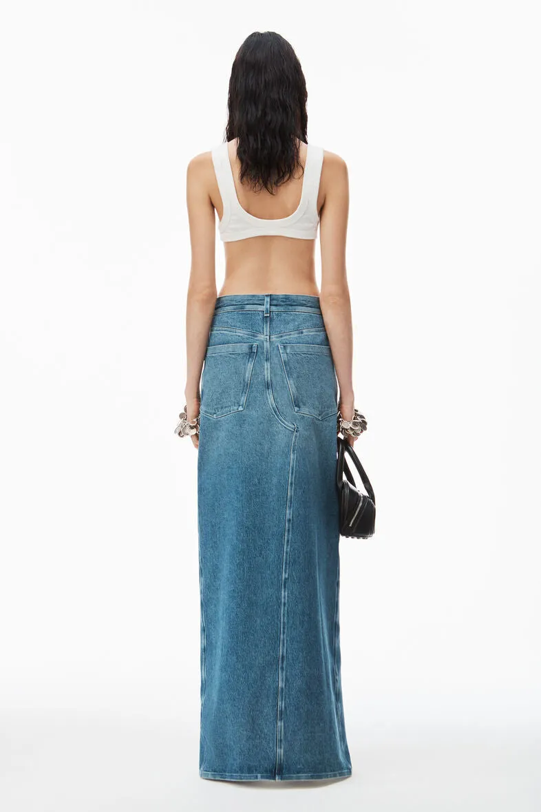 Bonded Long Crossover Skirt In Denim