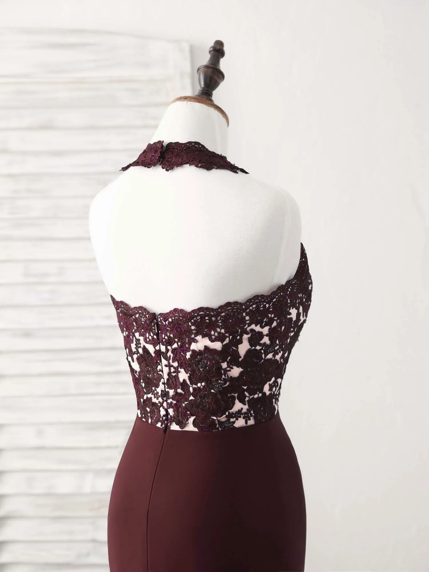 Burgundy Lace Mermaid Long Prom Dress Burgundy Bridesmaid Dress