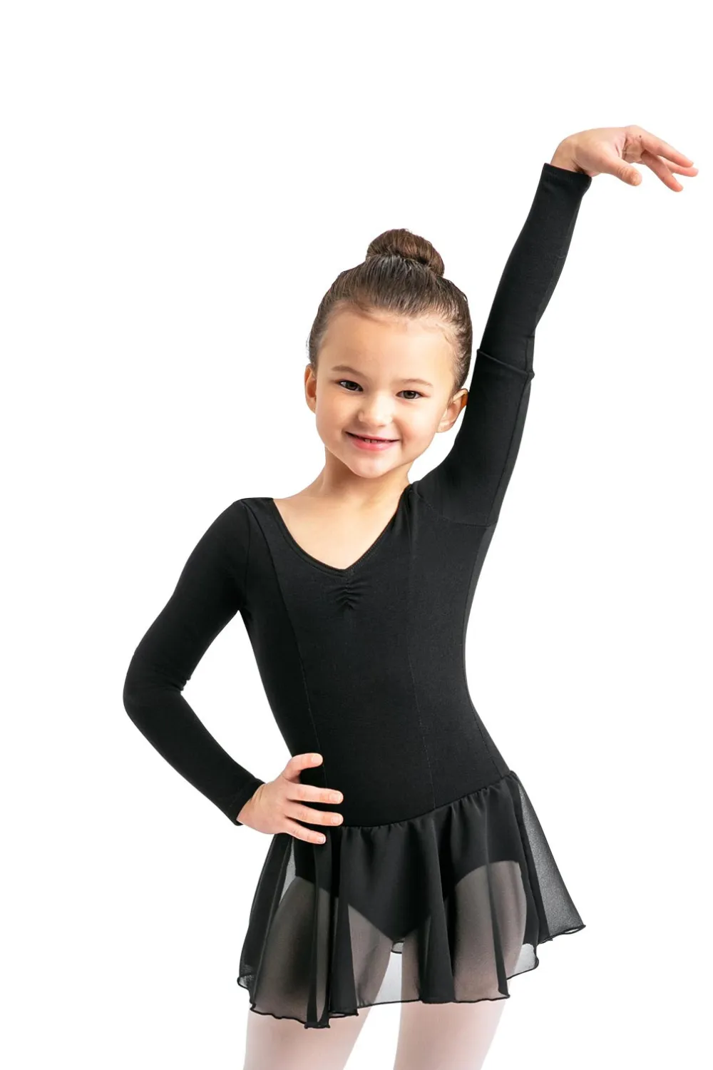 CAPEZIO 11724C GIRLS COLLECTION V-FRONT NECKLINE LONG SLEEVE DRESS