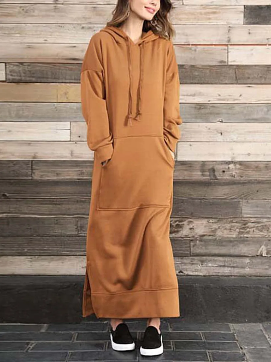 Casual Long-sleeved Maxi Hoodie Dress