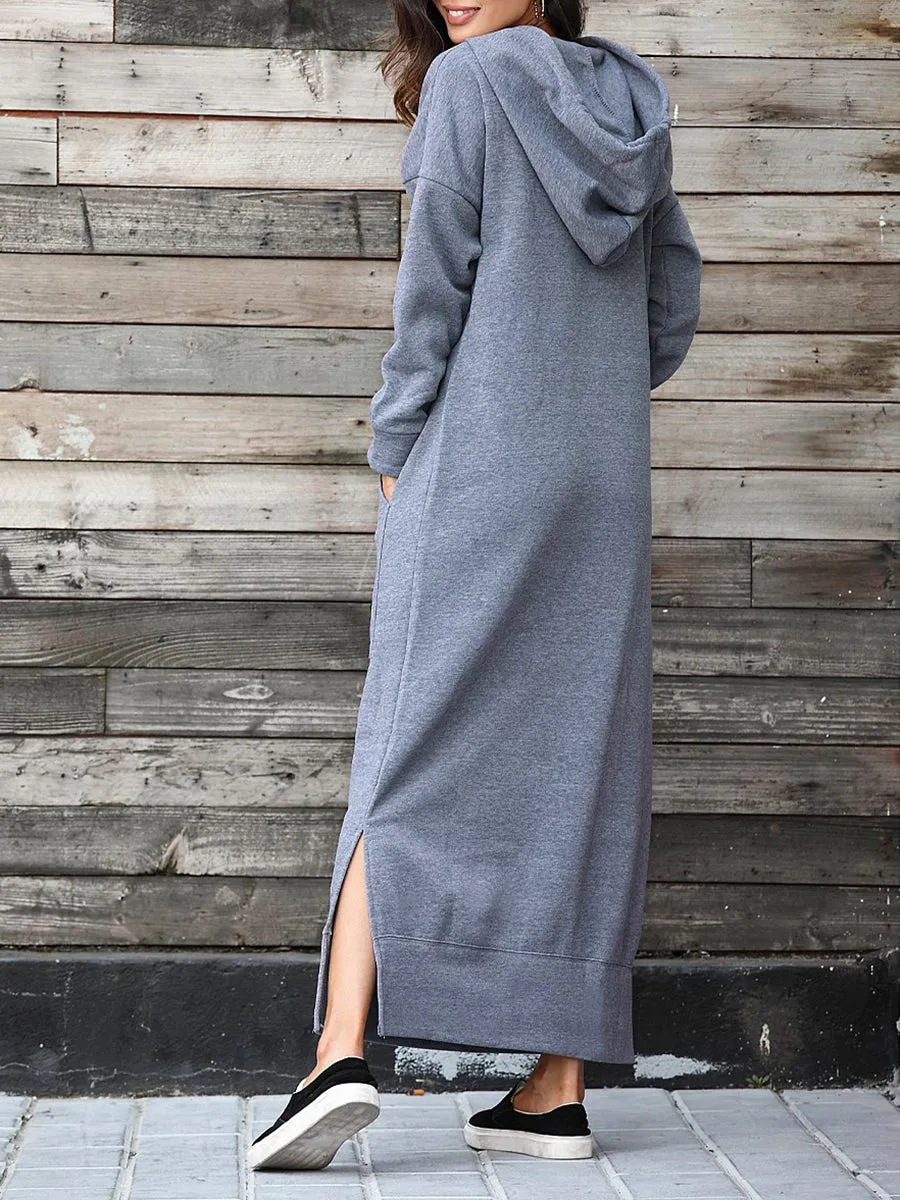 Casual Long-sleeved Maxi Hoodie Dress