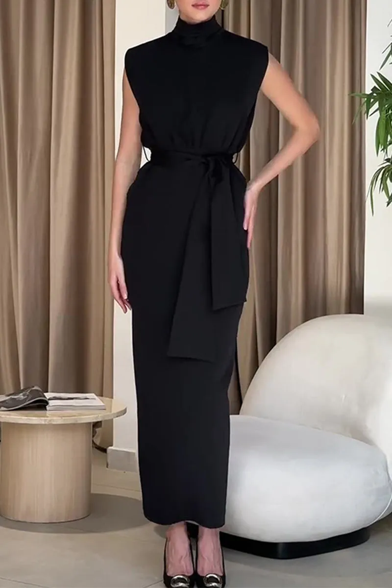 Celebrities Elegant Solid Backless Slit Half A Turtleneck One Step Skirt Dresses