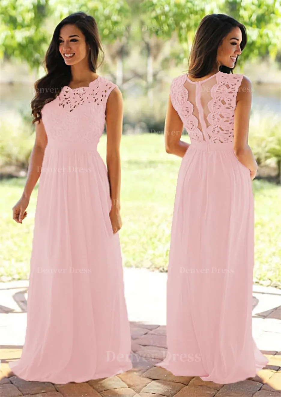 Chiffon Long/Floor-Length A-Line/Princess Sleeveless Bateau Zipper Prom Dress With Appliqued