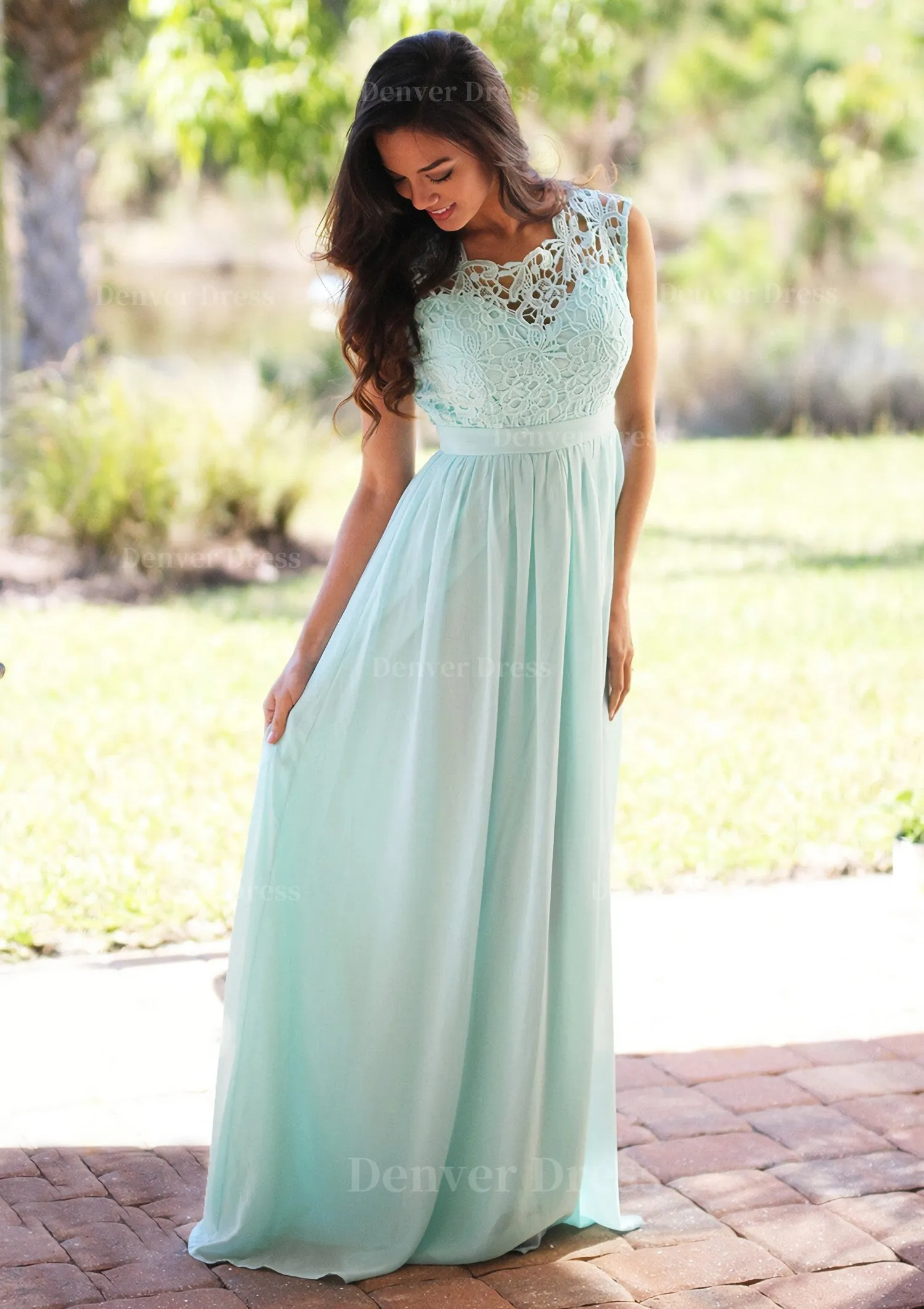 Chiffon Long/Floor-Length A-Line/Princess Sleeveless Bateau Zipper Prom Dress With Appliqued