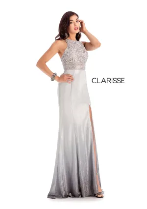 CLARISSE 8100 Silver Ombre A-Line Dress with Slit - Size 6