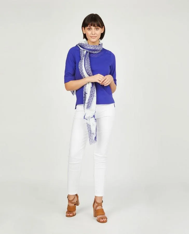 Cobalt Blue Lace Neck and Hem Top