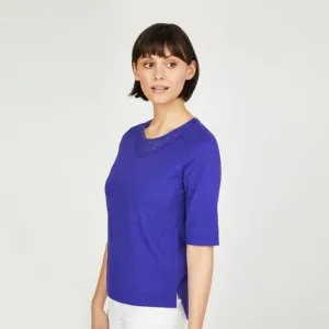 Cobalt Blue Lace Neck and Hem Top