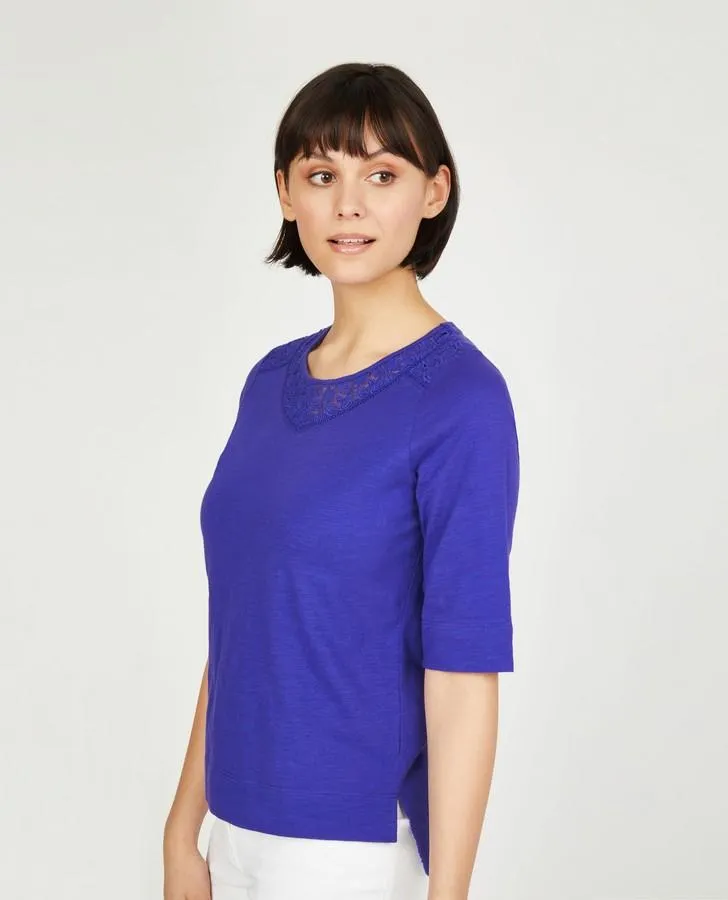 Cobalt Blue Lace Neck and Hem Top