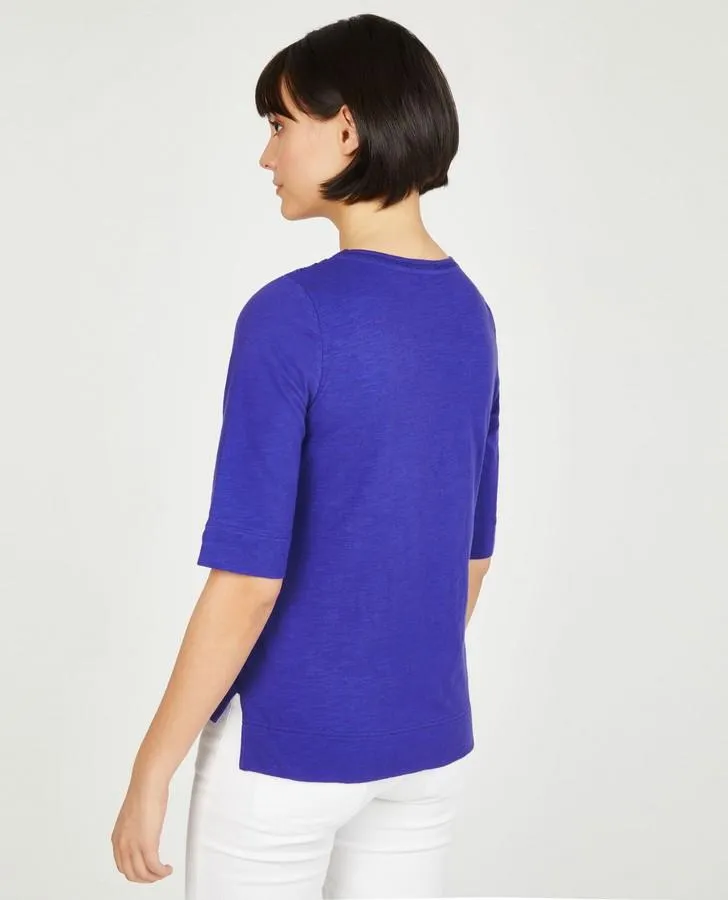 Cobalt Blue Lace Neck and Hem Top