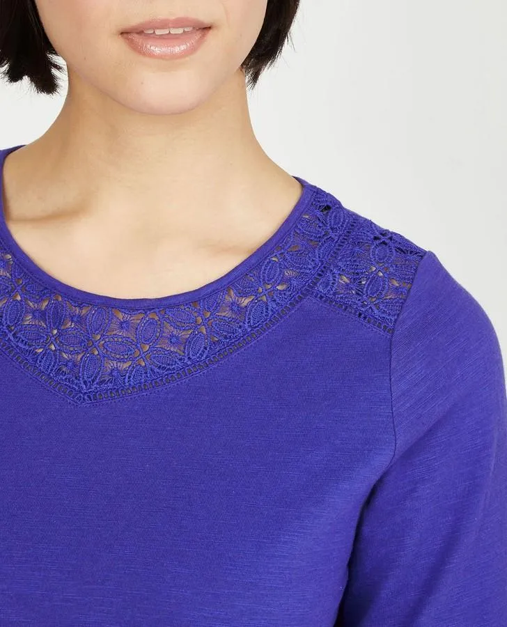 Cobalt Blue Lace Neck and Hem Top