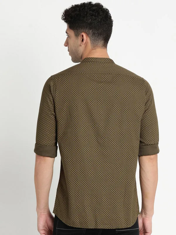 Cotton Olive Green Printed Kurta Shirt