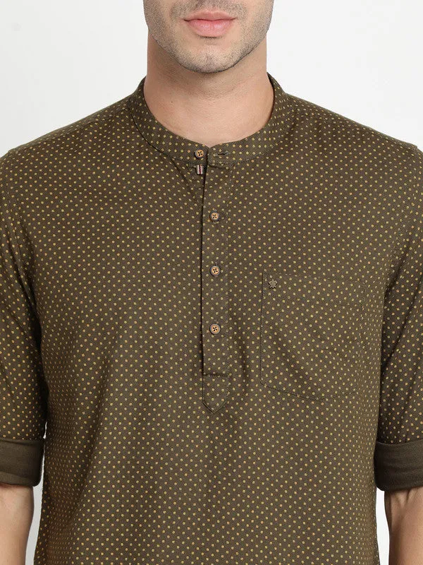 Cotton Olive Green Printed Kurta Shirt