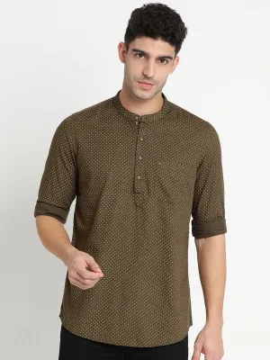 Cotton Olive Green Printed Kurta Shirt