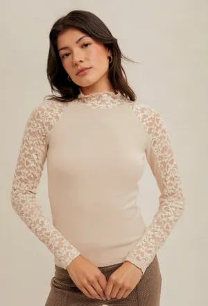 Cream Lace Mock Top