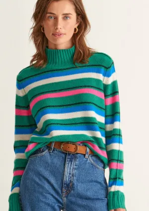 Cropped Polo Neck Sweater in Green Stripe