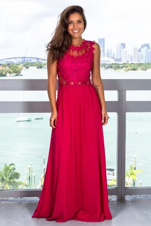 Dark Fuchsia Lace Top Maxi Dress