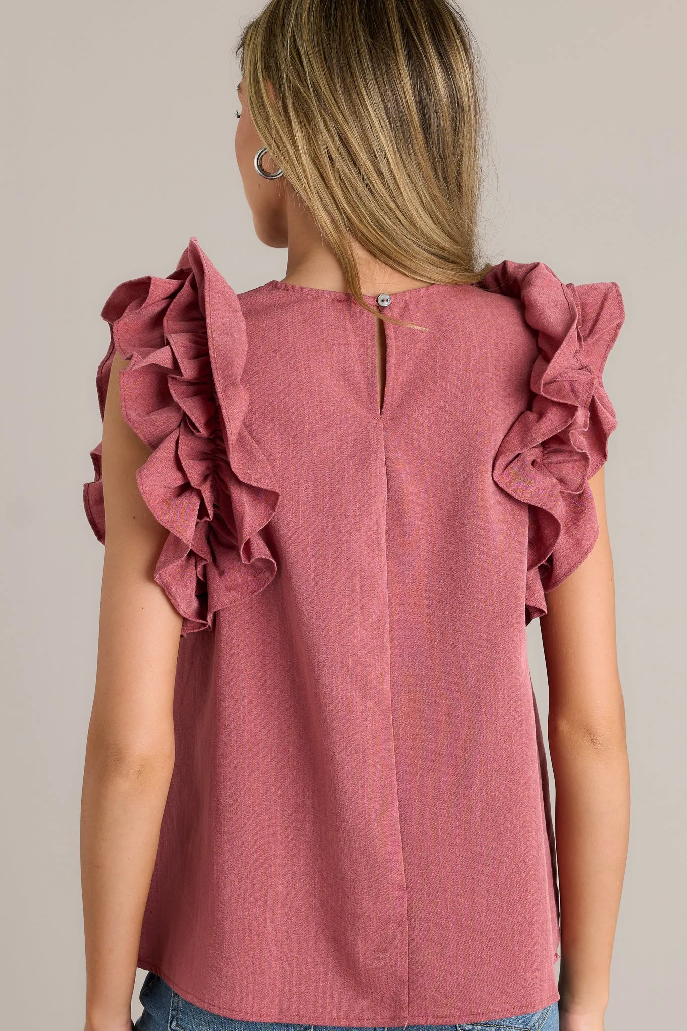 Dawn Of My Heart Porcelain Rose Ruffled Top