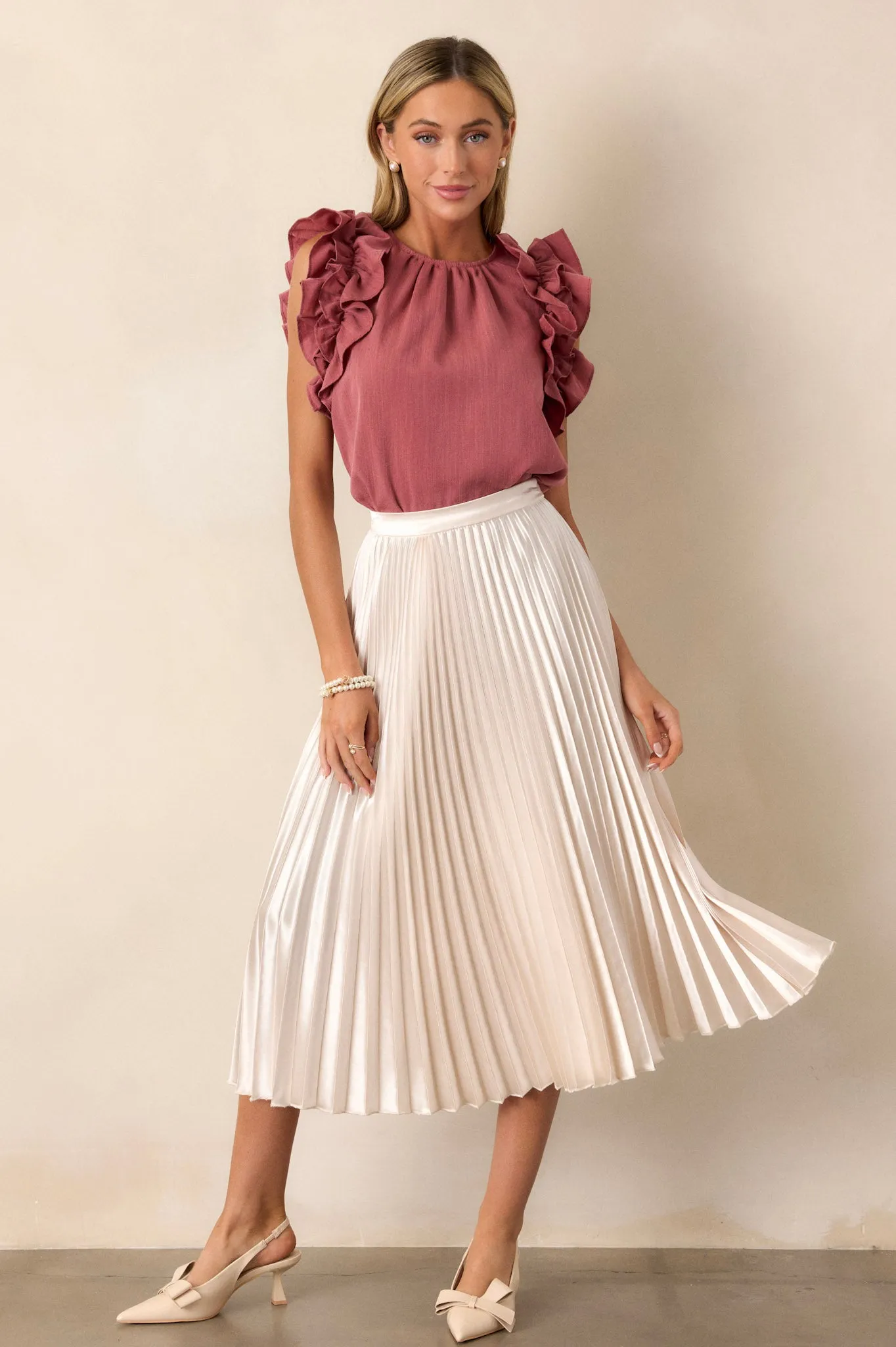 Dawn Of My Heart Porcelain Rose Ruffled Top