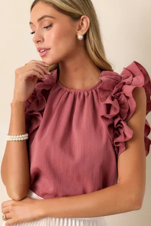 Dawn Of My Heart Porcelain Rose Ruffled Top