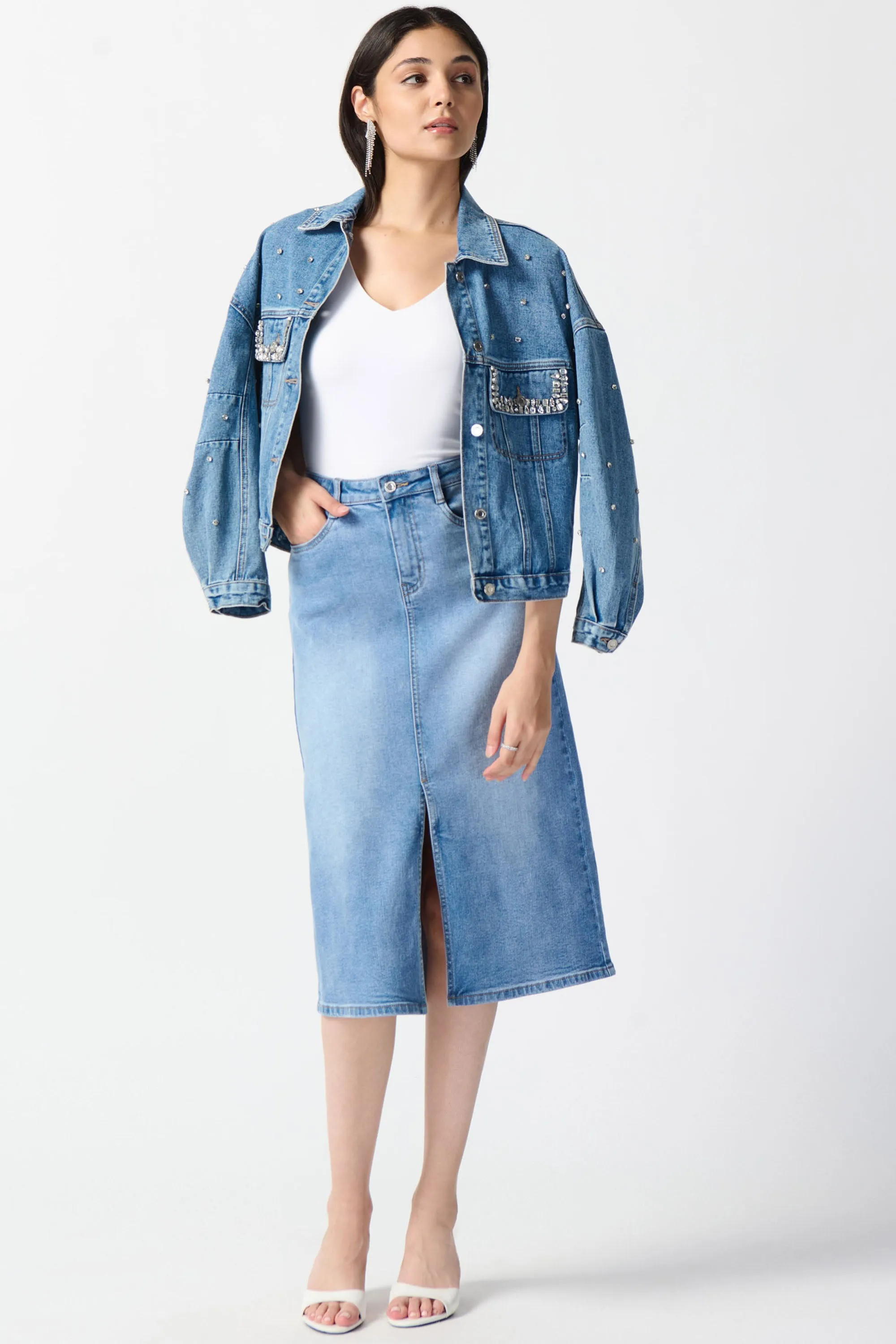 DENIM SKIRT WITH SLIT