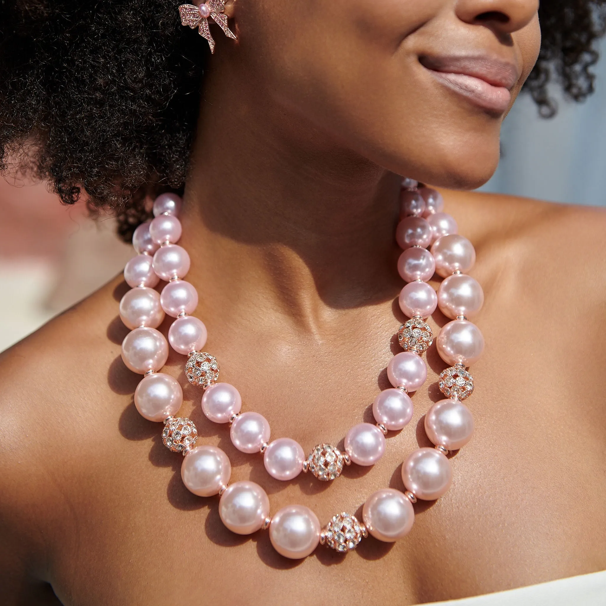 Diamonique Pearl Statement Necklace - Pink