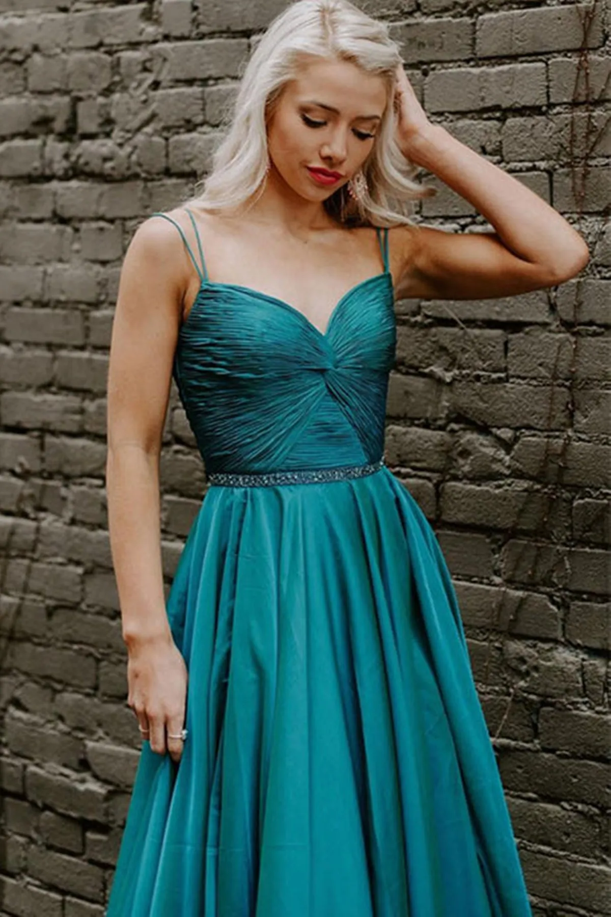 Elegant Green Chiffon Long Prom Dress with Belt, Green Chiffon Formal Graduation Evening Dress A1495